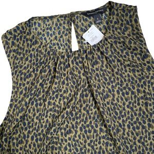 Banana Republic Shirred High Neck Blouse Tank Top Green Animal‎ Print S NWT